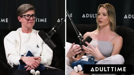 ADULT TIME - Busty Lesbians Octavia Red & Kenna James CAUGHT EATING PUSSY On Podcast Set! FULL SCENE